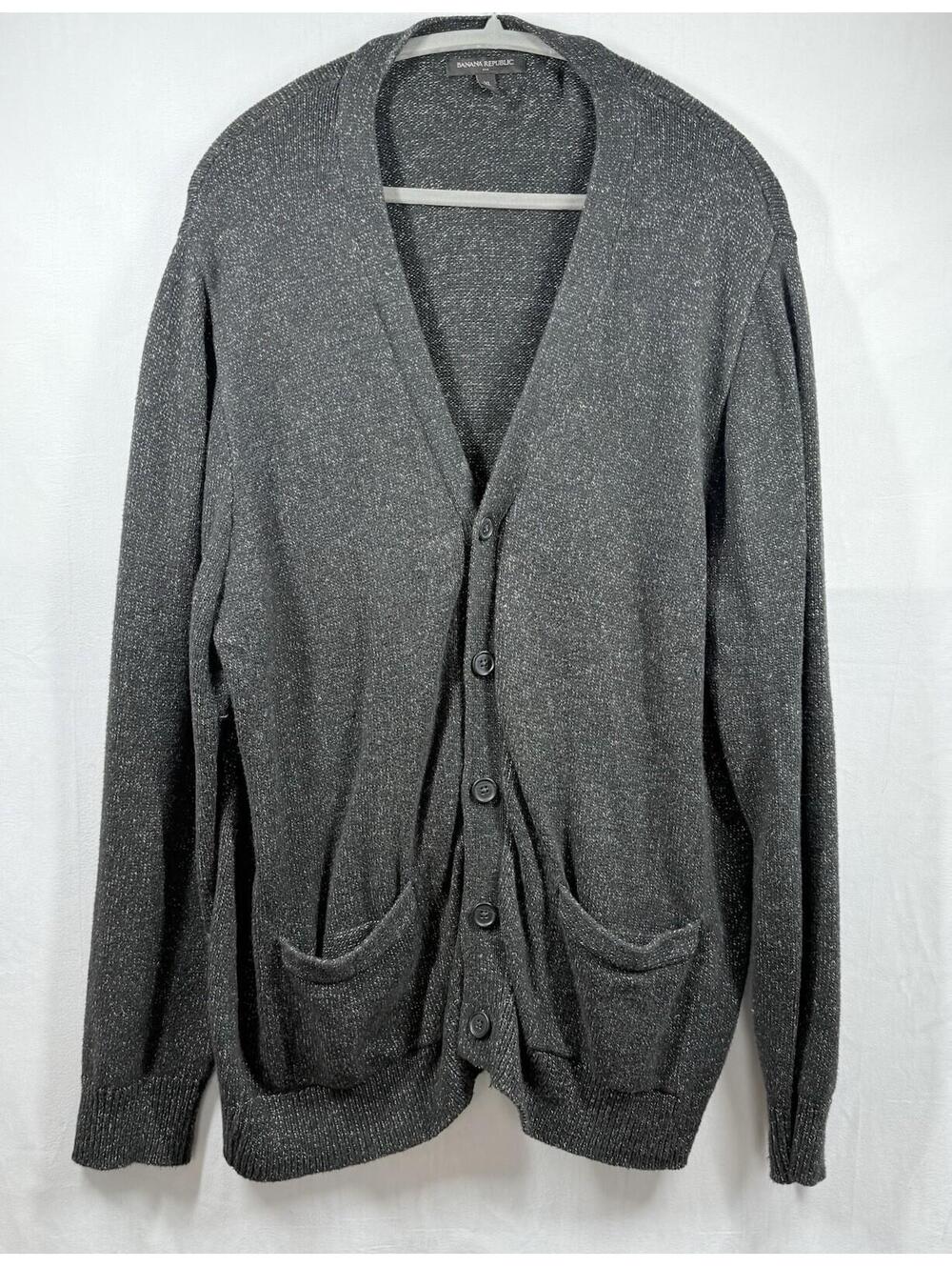 Banana Republic Grandpa Sweater Men XL Black Cotton‎ Wool Mohair Cardigan Preppy